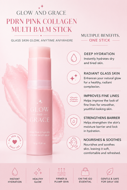 Glow & Grace PDRN Pink Collagen Multi Balm Stick | Korean Glass Skin & Wrinkle Care