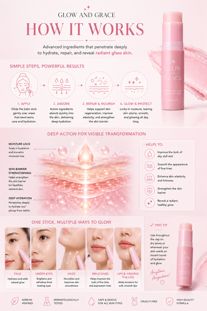 Glow & Grace PDRN Pink Collagen Multi Balm Stick | Korean Glass Skin & Wrinkle Care